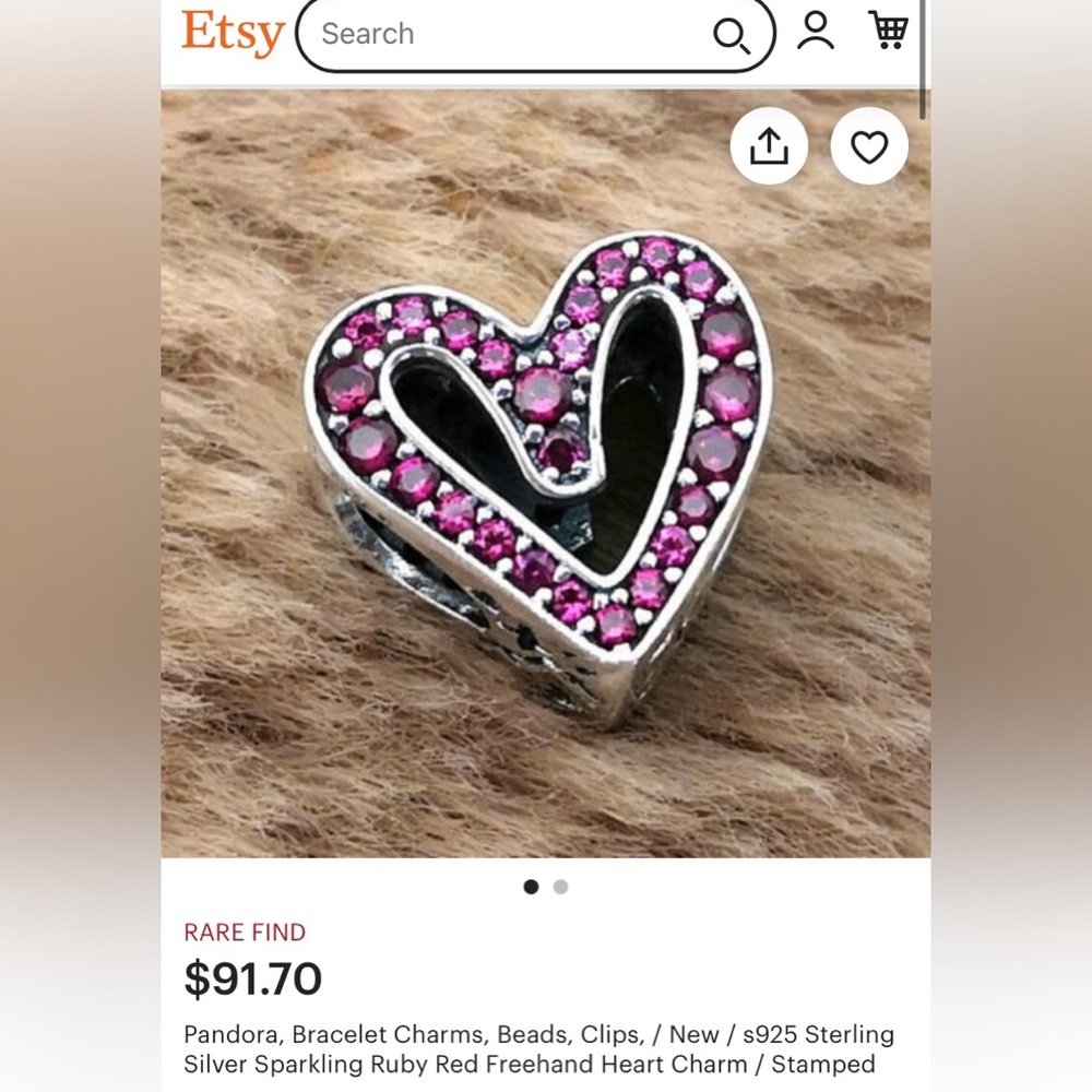 Retired Pandora Sparkling Ruby Red Freehand Heart… - image 2